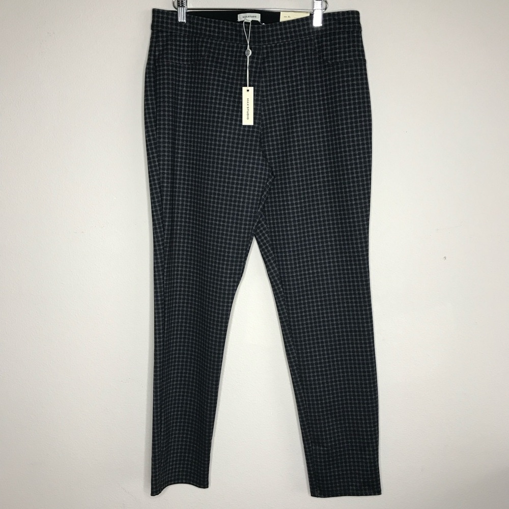 Max Studio Women’s XL Slim stretch work pants Black Patterned NWT